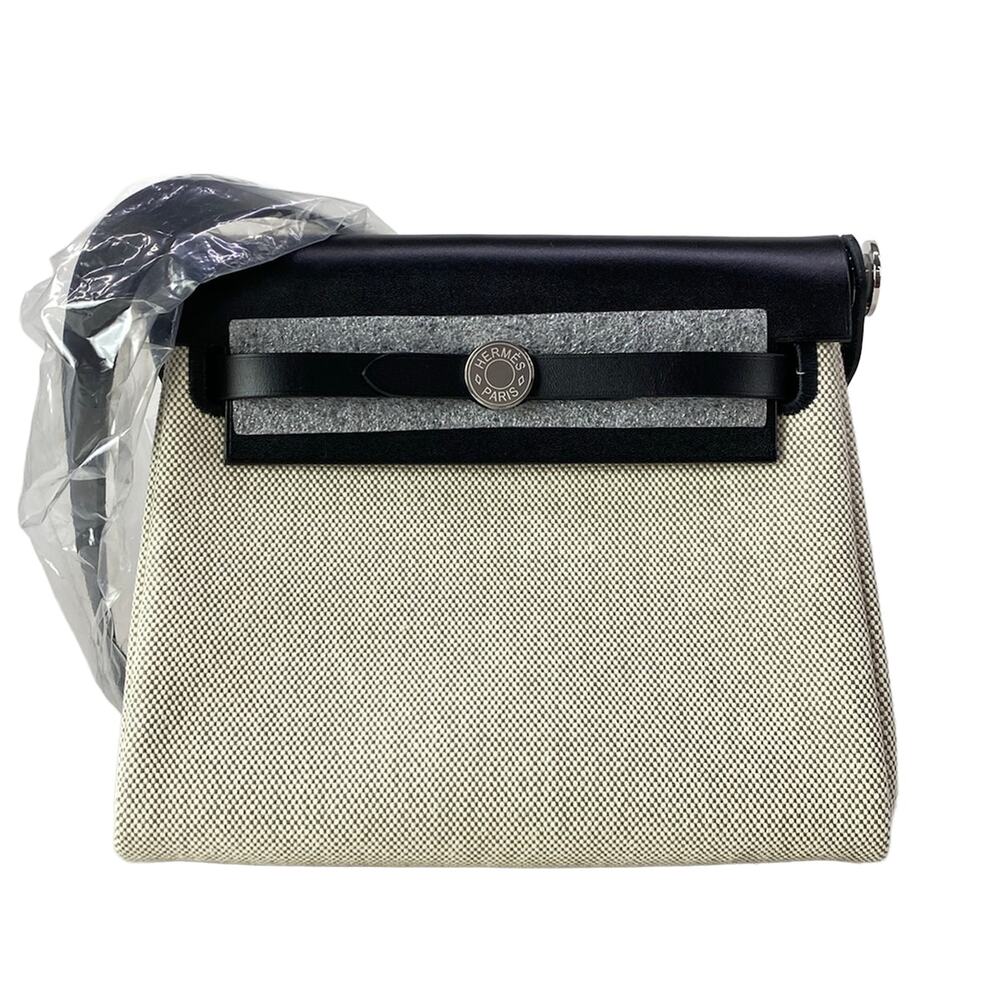 Hermès Yale Bag Zip Mini Shoulder Bag Cream Black Toile Military Vache Hunter - Picture 1 of 16